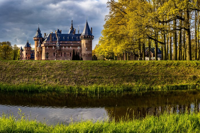 De Haar Castle in the Netherlands with a pond