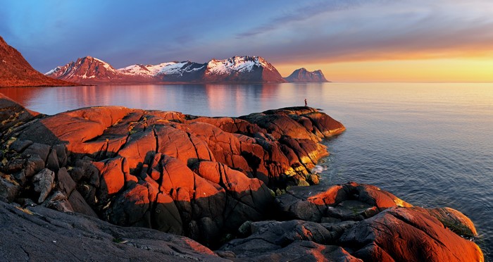 4K Sunset Over Lofoten Mountains and Bay, Norway