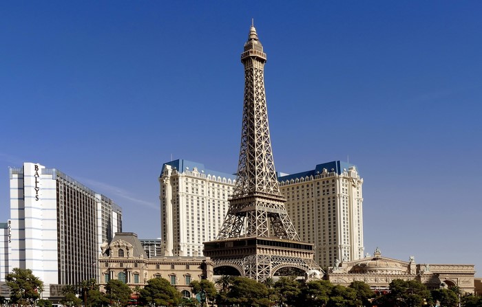 Eiffel Tower replica and Bally's hotel in Las Vegas