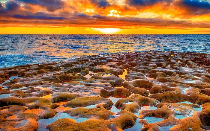 Sunset over the ocean coast of California