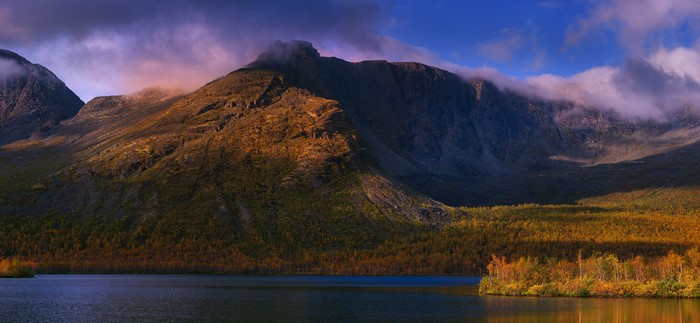 Autumn mountains and lake in Khibiny, Russia