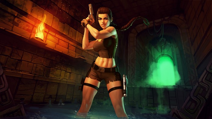 Lara Croft with Pistols in a Temple