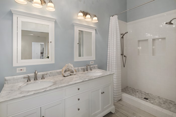 Modern Bathroom with Double Vanity and Shower