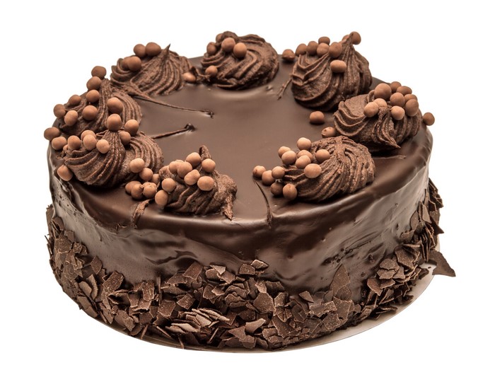 Chocolate cake with chocolate frosting and shavings