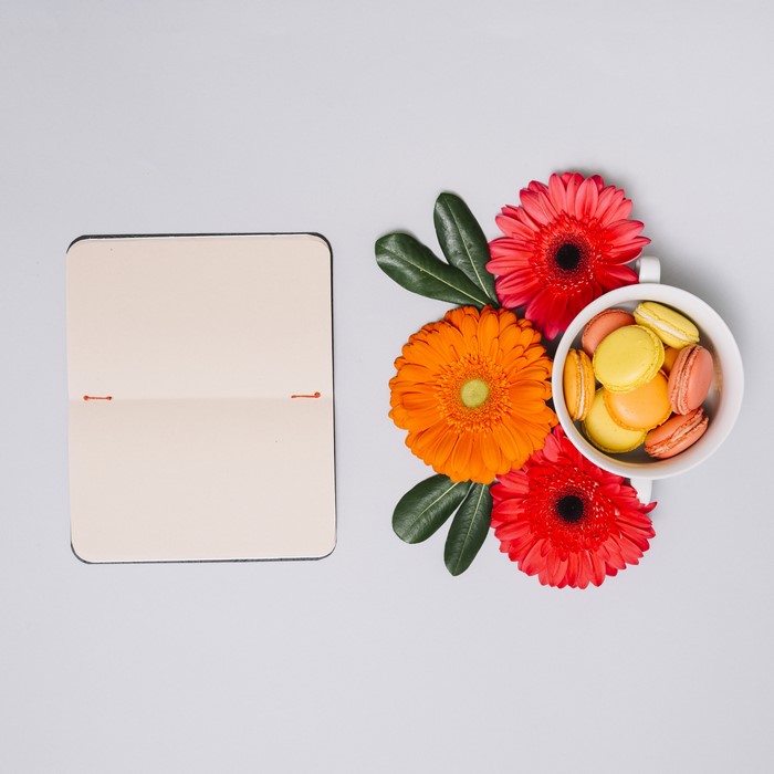 Gerberas, Macarons, and Notepad