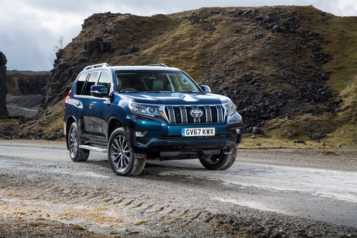 Blue 2018 Toyota Land Cruiser SUV on a dirt road