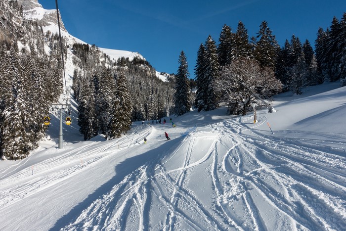 Ski slope with ski lift in Braunwald, Switzerland