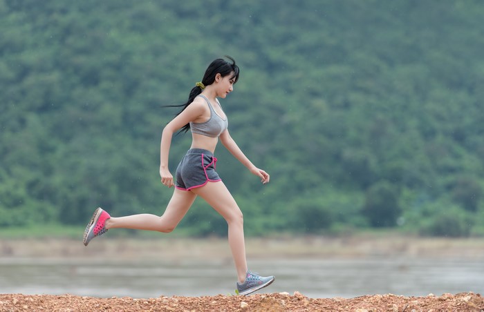 Asian Brunette Girl Running