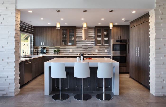 Modern Kitchen with Island and Bar Stools