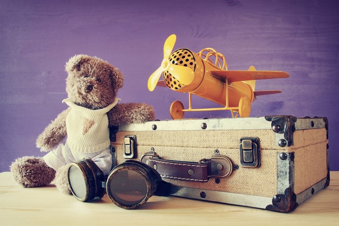 4K Teddy bear with airplane and suitcase
