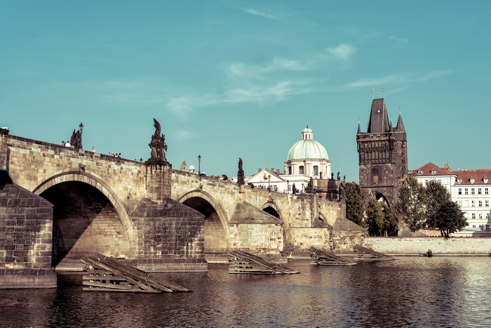 Charles Bridge over Vltava River in Prague, Czech Republic
