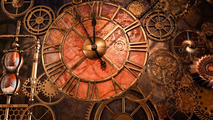 Steampunk Clock with Gears and Hourglass