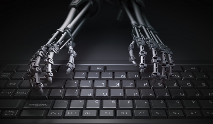 Robot Hands Typing on a Keyboard