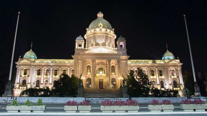 National Assembly of Serbia at night