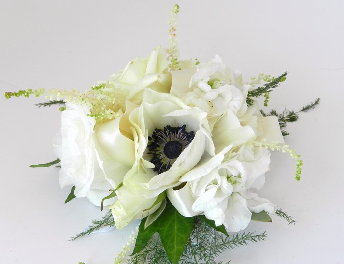 White Anemone and Rose Bouquet with Greenery