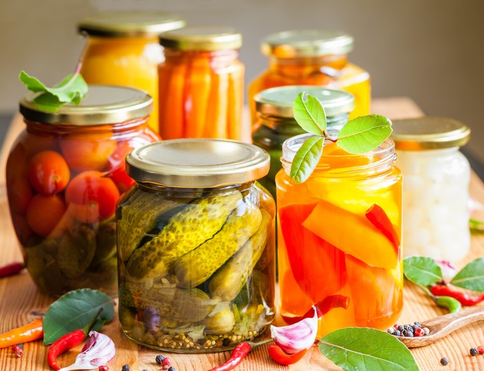 Jars of Pickled Vegetables and Peppers
