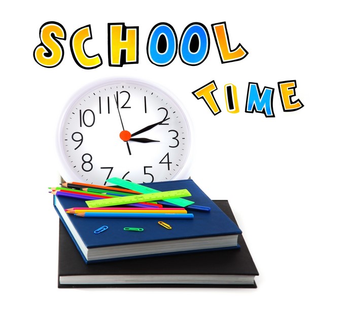 School Time with Clock and Supplies