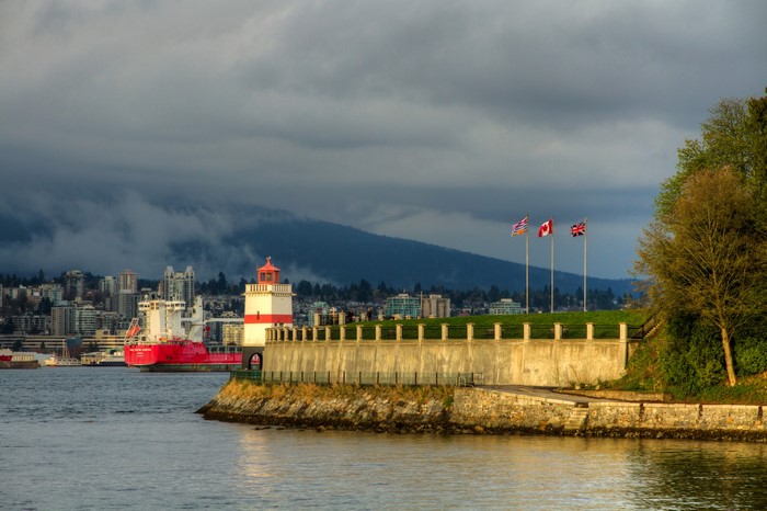 Stanley Park Lighthouse and Vancouver Skyline