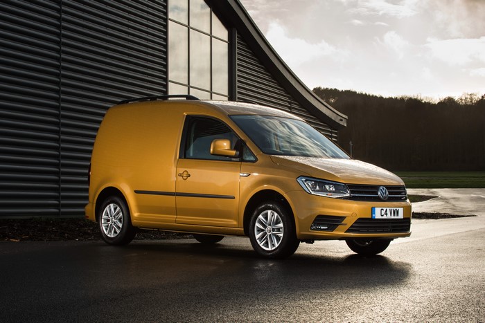 Yellow Volkswagen Caddy Kasten Highline Van
