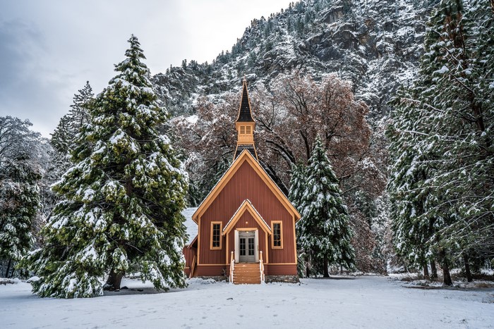 Yosemite Chapel in Winter, USA