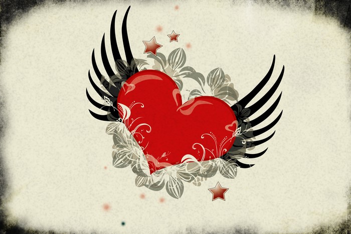 Red Heart with Wings and Stars