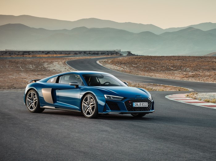 Blue Audi R8 on a Race Track