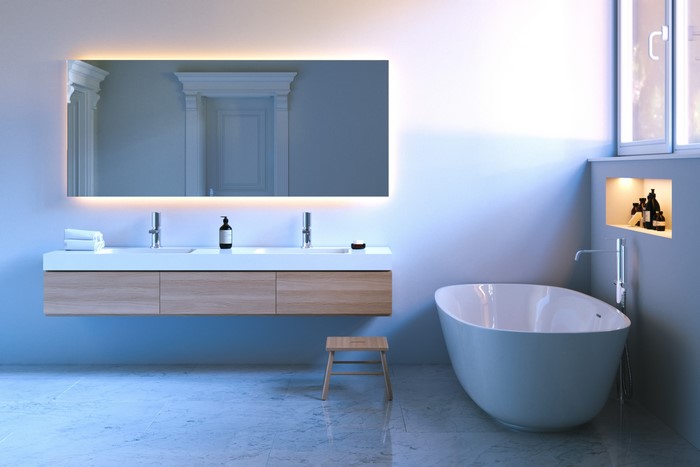 Modern Bathroom with Double Vanity and Bathtub
