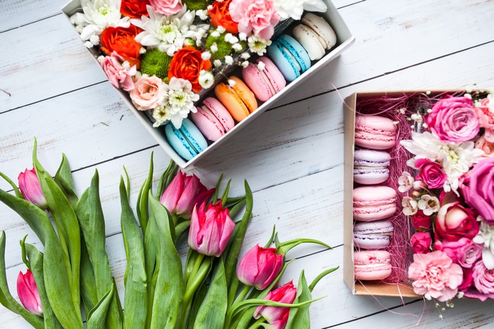 Pink Tulips and Macarons with Flowers