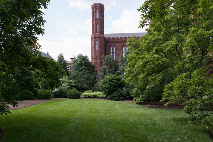 Smithsonian Castle Gardens with Lawn and Shrubs