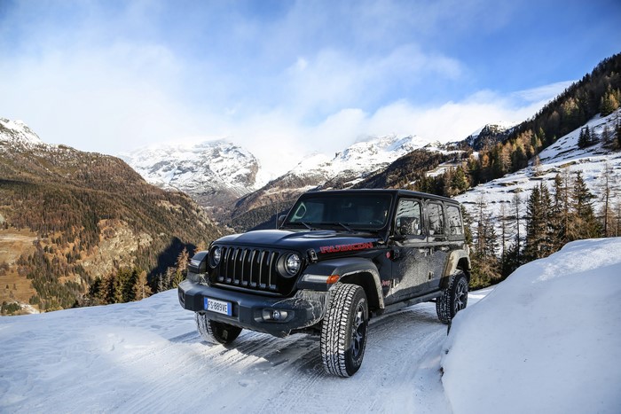 Black Jeep Wrangler Unlimited Rubicon in Snow