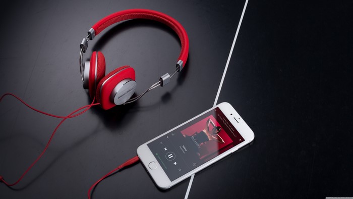 Red Bowers & Wilkins Headphones and iPhone
