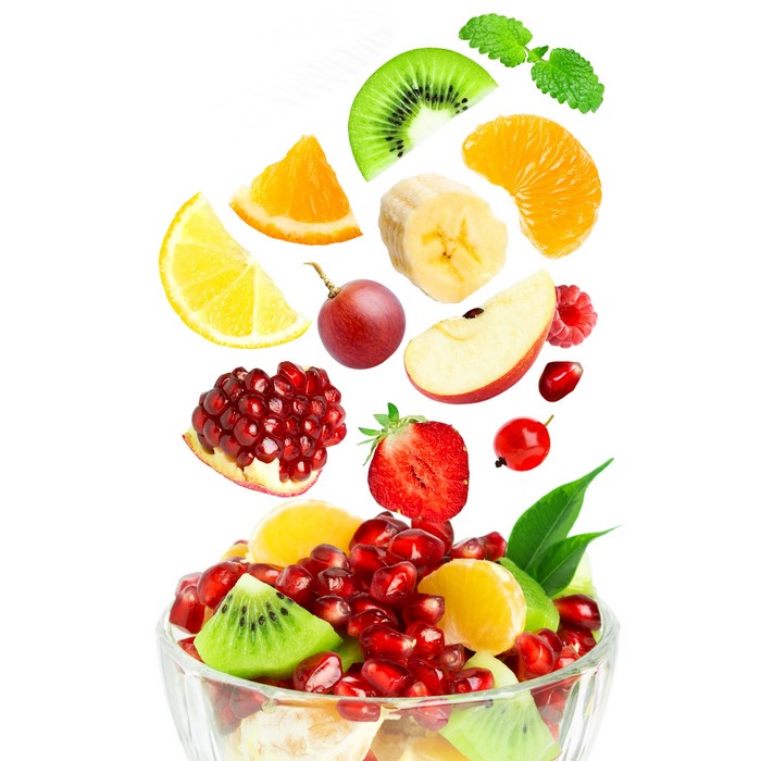 Fruit salad with pomegranate, kiwi, strawberry, and banana