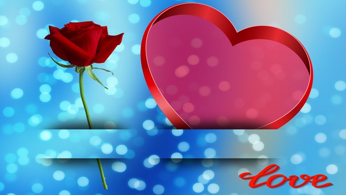 Red Rose and Heart with Love Text