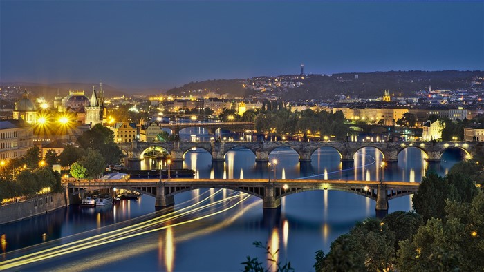 Prague, Czech Republic, Charles Bridge at Night