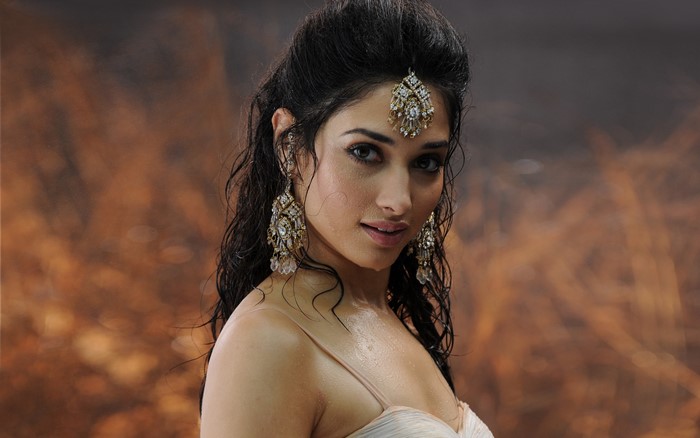 Brunette girl with jewelry and wet hair