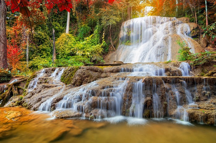 Mae Kae Waterfall in Autumn, Lampang Thailand