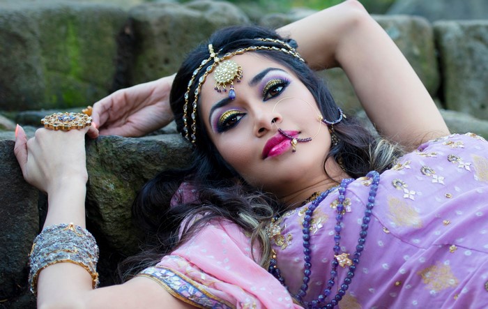 Woman with Indian jewelry and makeup