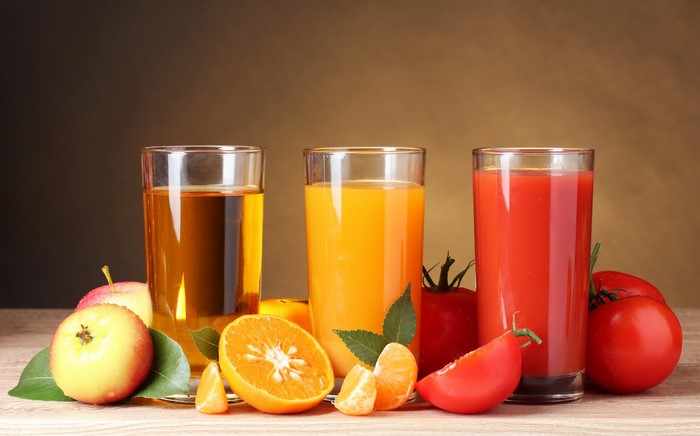 Three juices with fruits and vegetables