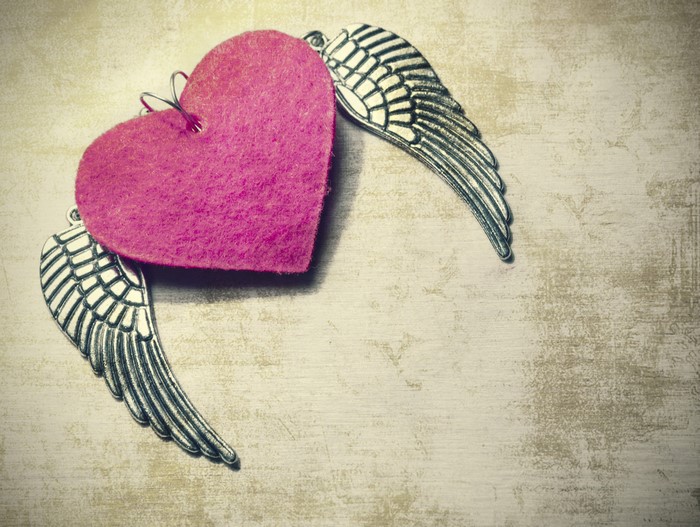 Pink heart with silver wings