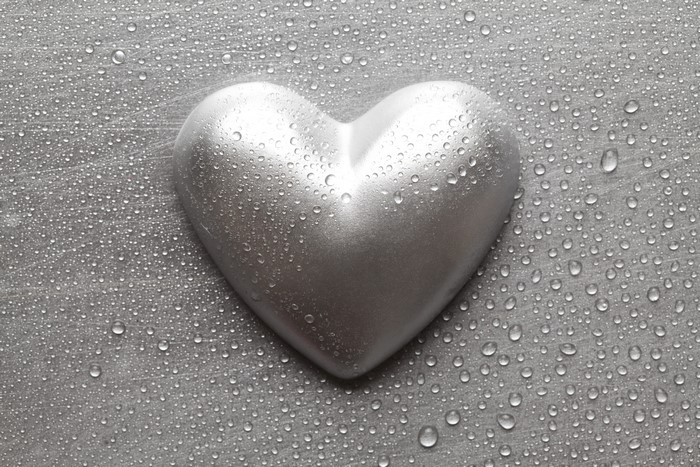 Silver Heart with Water Drops