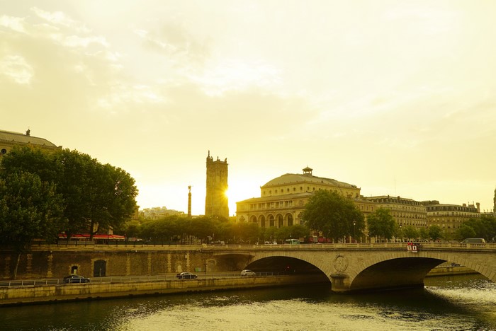 Paris River Seine Bridge at Sunset