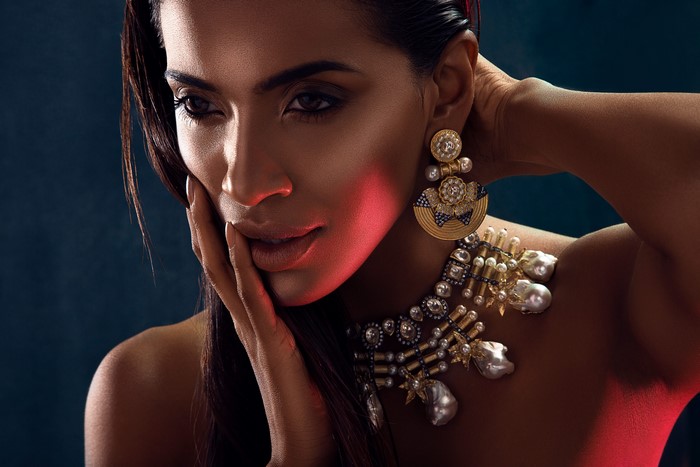 Woman with Indian jewelry and makeup