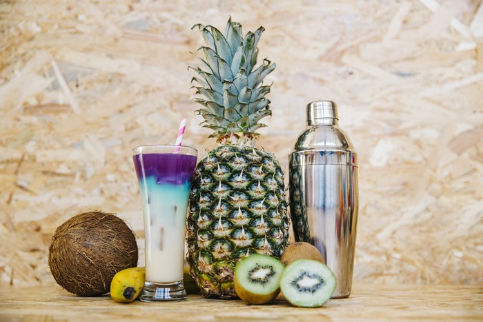 Cocktail with Pineapple, Kiwi, and Coconut