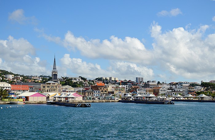 Fort-de-France, Martinique waterfront with church spire