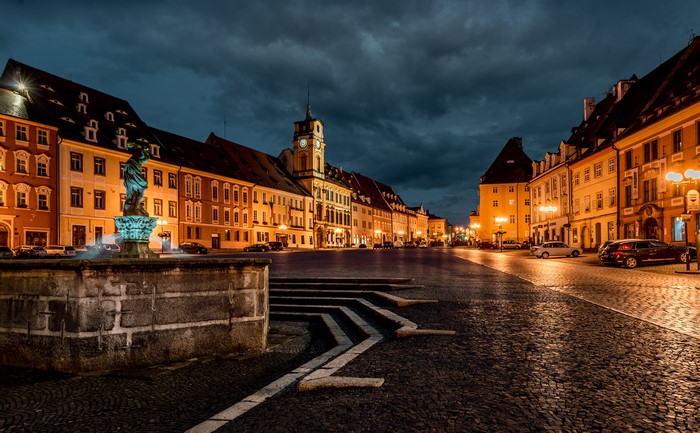 4K Cheb Town Square at Night, Czech Republic