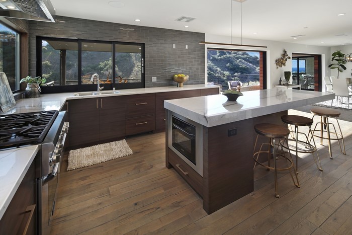 Modern Kitchen with Island and Scenic View