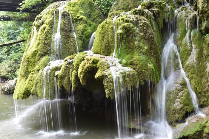 Bigăr Waterfall in Romania covered in moss