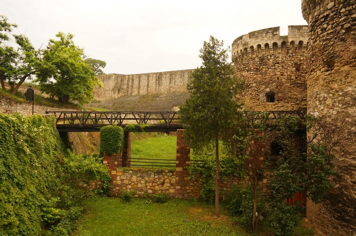 Fortress wall and bridge with trees