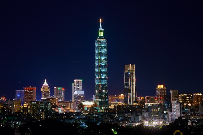 Taipei 101 and skyscrapers at night, Taiwan