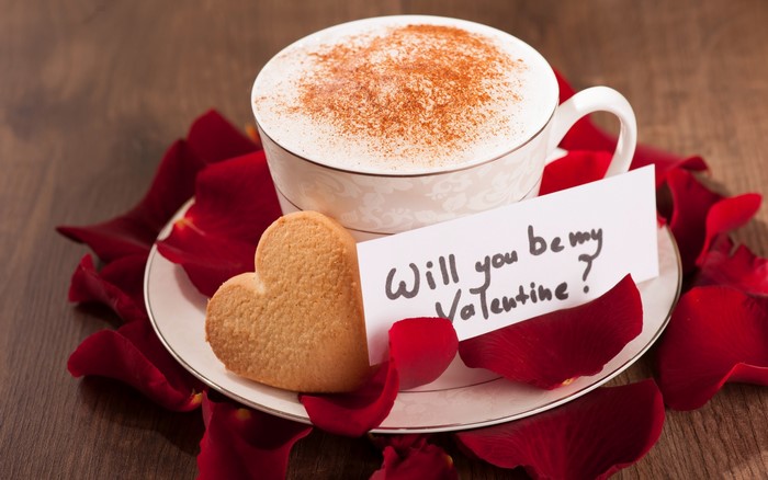 Cappuccino with Heart Cookie and Valentine's Note